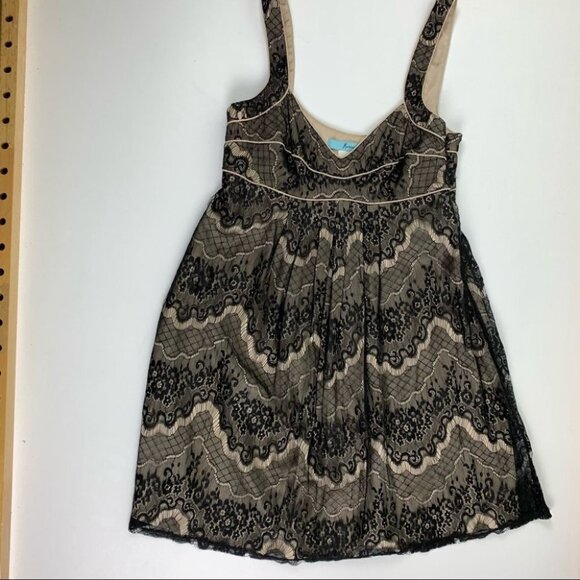 Marciano Vintage Babydoll Mini Party Black Lace with Beige Underlay Dress - Picture 3 of 7